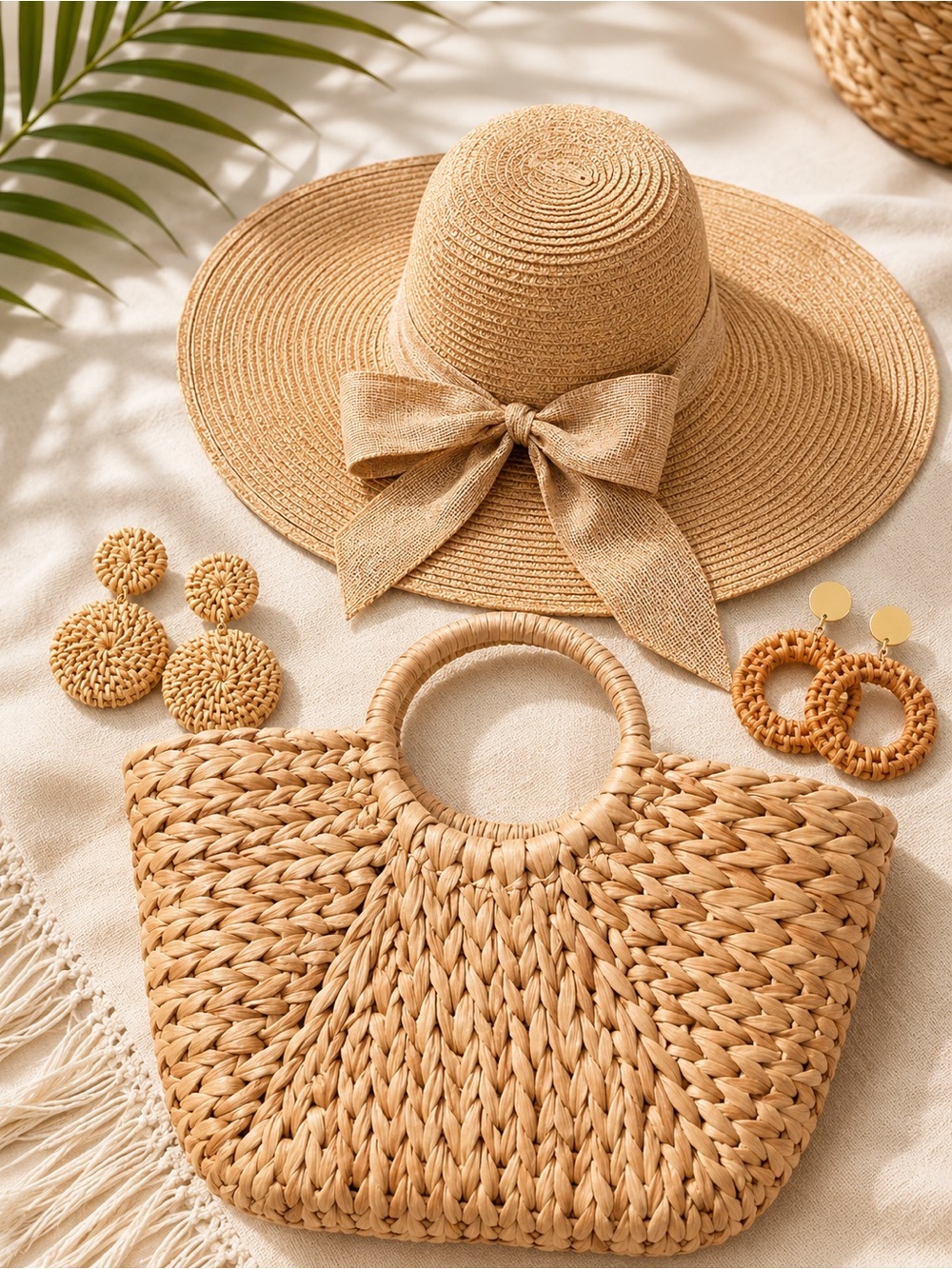 Woven 5 piece vacation beach set - Natural